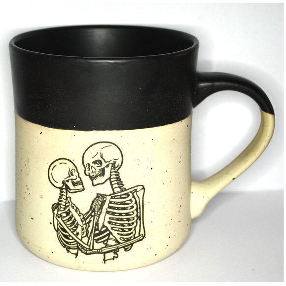 Cobwebs And Caldrons Coffee Mug With Skeletons Black Tan New - Picture 1 of 8